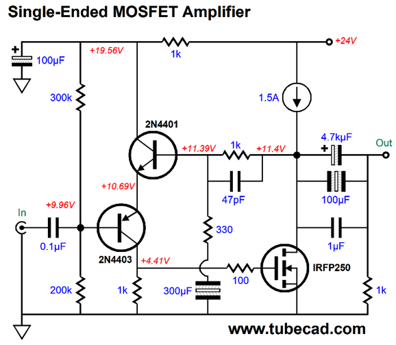 Pushpull AutoCathodeBias and ErrorCorrecting MOSFET Output Stages